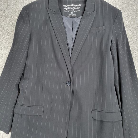 Vintage Norma‎ Kamali Boyfriend Suit Jacket Womens 16 Black Gray Pin Striped - Picture 16 of 16